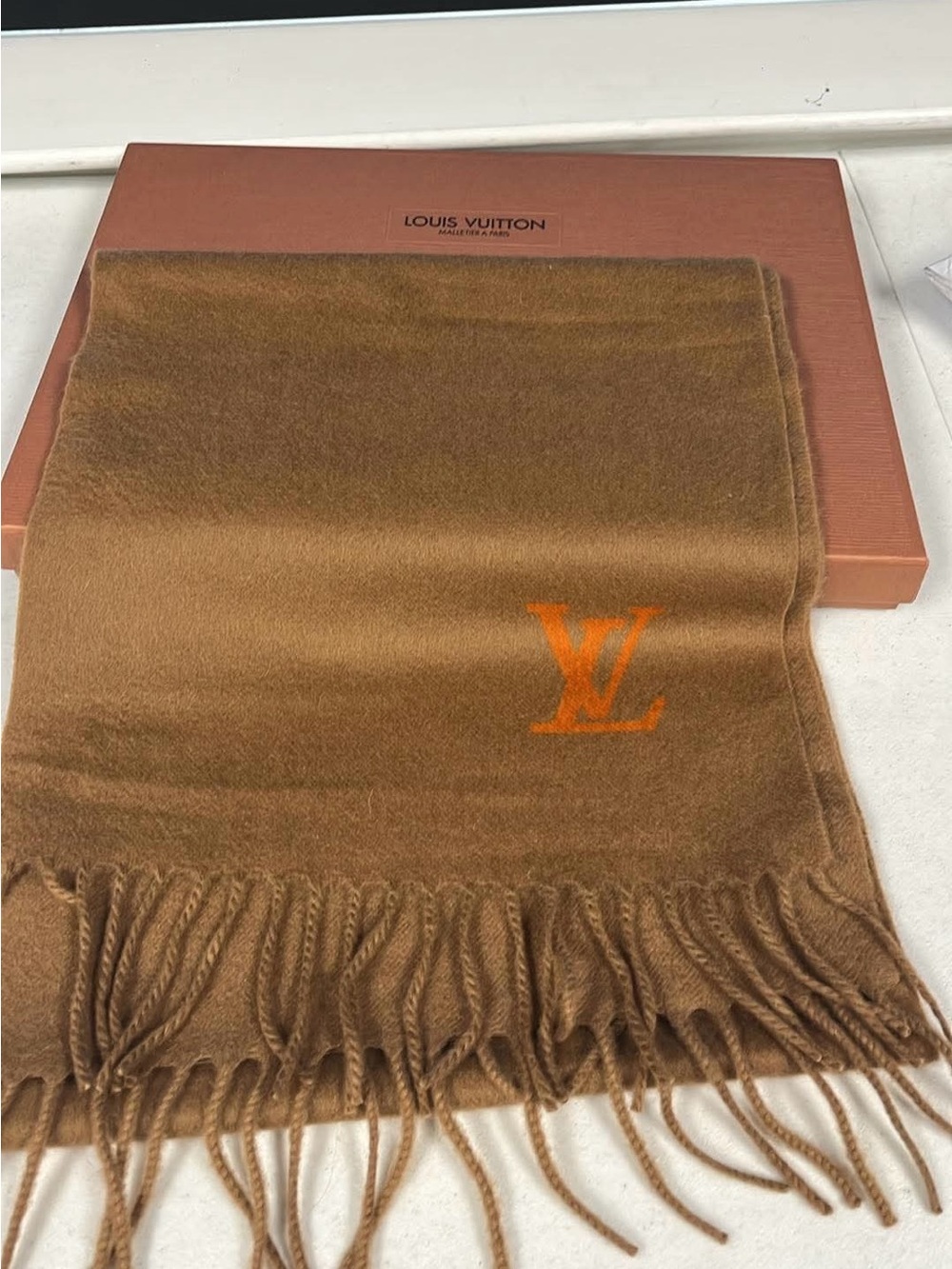Louis Vuitton Brown and Orange Cashmere Logo Scarf
